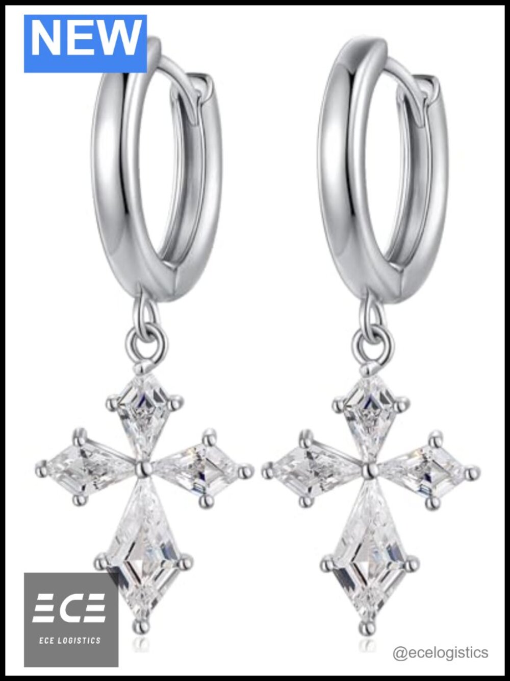 Sterling Silver Cross Dangle Earrings Hypoallergenic Nickel Free Hoop